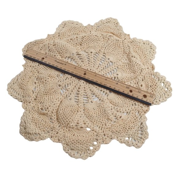 Handmade Doily Crochet Floral Coffee Table 14" Vintage Grandma Core Lace Cream - Picture 2 of 5